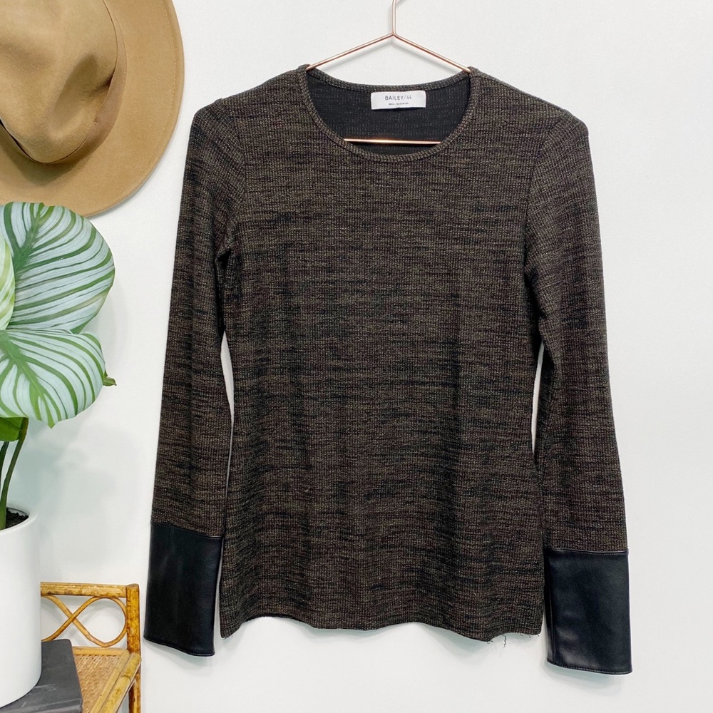 bailey44 | mr. brown ribbed top faux leather cuffs raw hem thermal top s